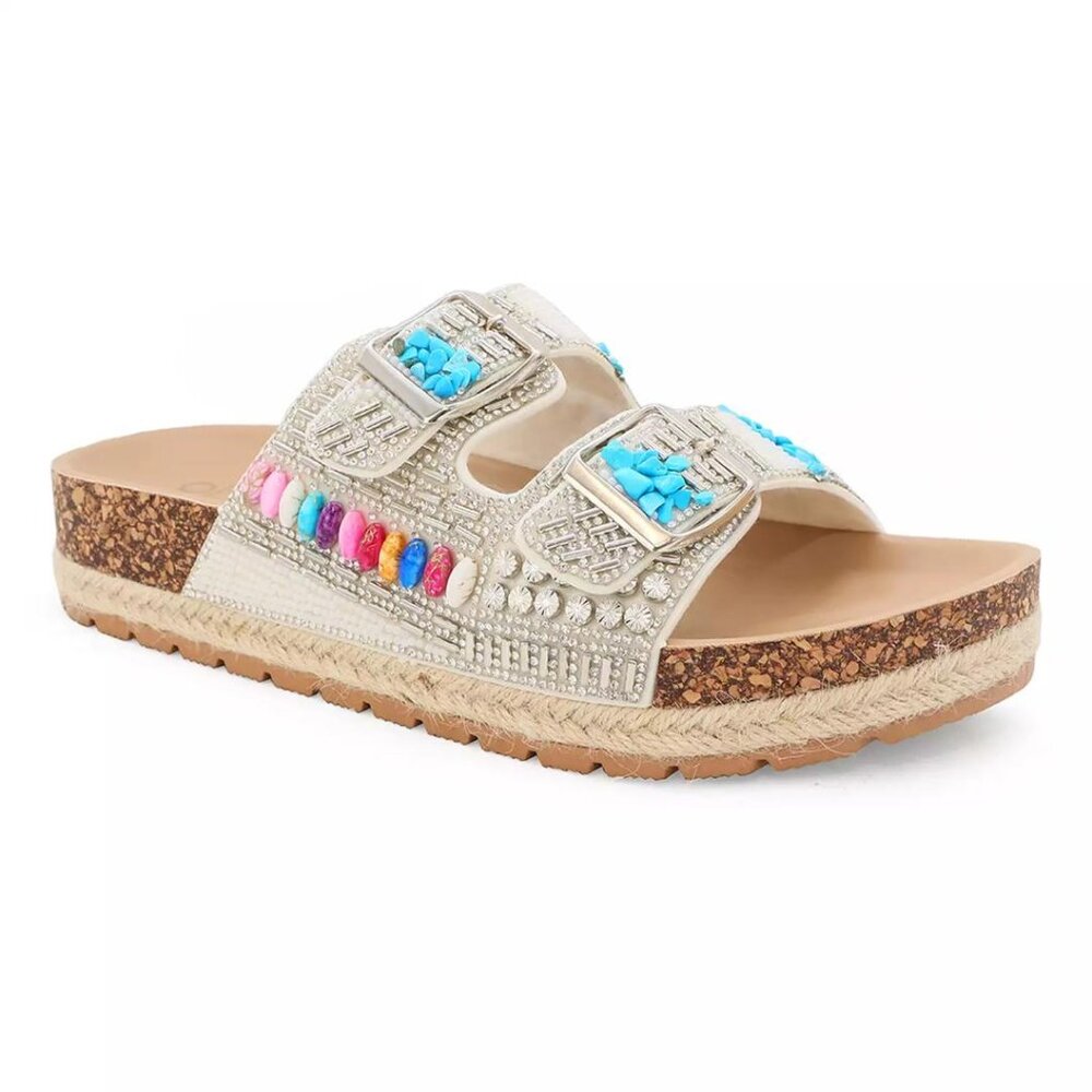 Beaded Espadrille Sandals - White